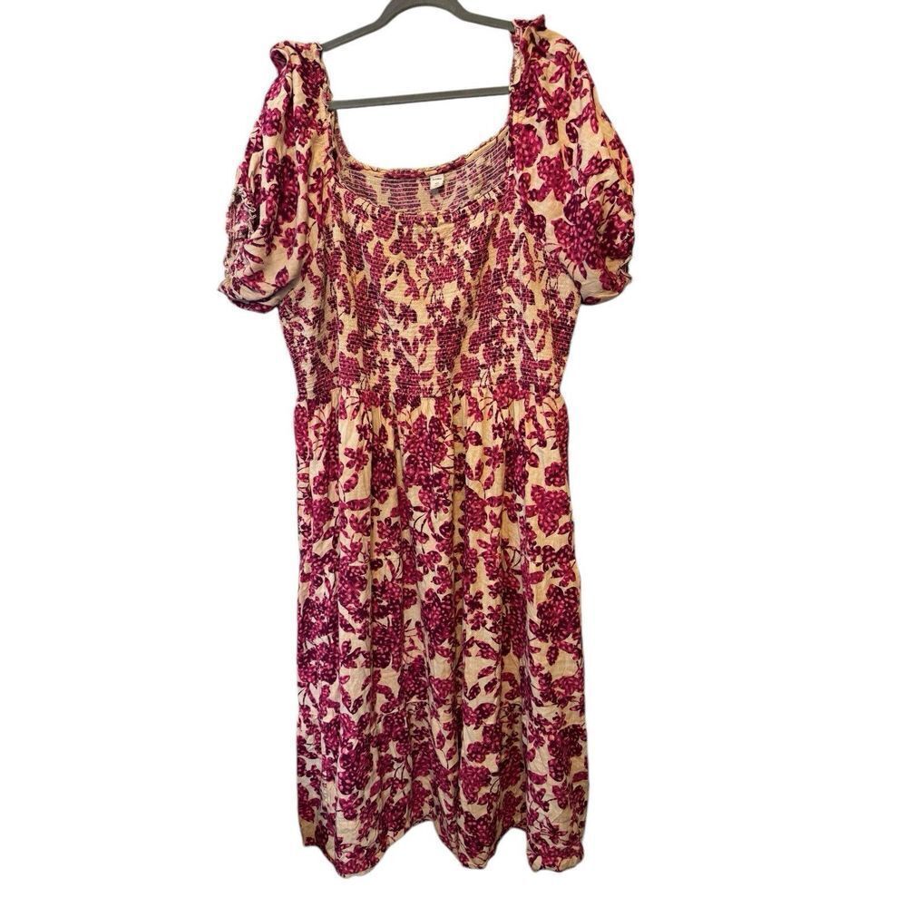 Old Navy Burgundy Floral Puff Sleeve Fit & Flare Dress Tiered Midi Dress XXL